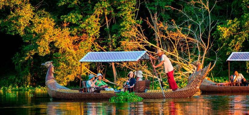 Angkor Bike tour & Gondola Sunset Boat w/ Drinks & Snack - Crossing the river and reaching the Angkor back roads