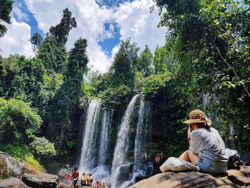 Kulen Waterfall Phnom Kulen Siem Reap - A hilltop temple and Buddha carved from stone