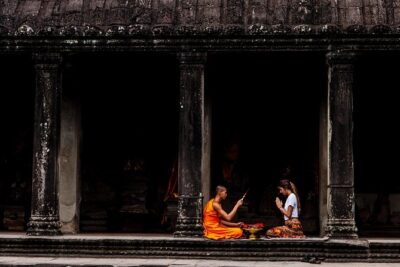 Rural Village with Ox Cart Journey & Monk Blessing